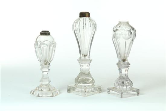 THREE WHALE OIL LAMPS.  American