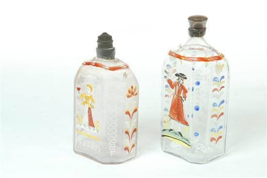 TWO STIEGEL-TYPE BOTTLES.  American