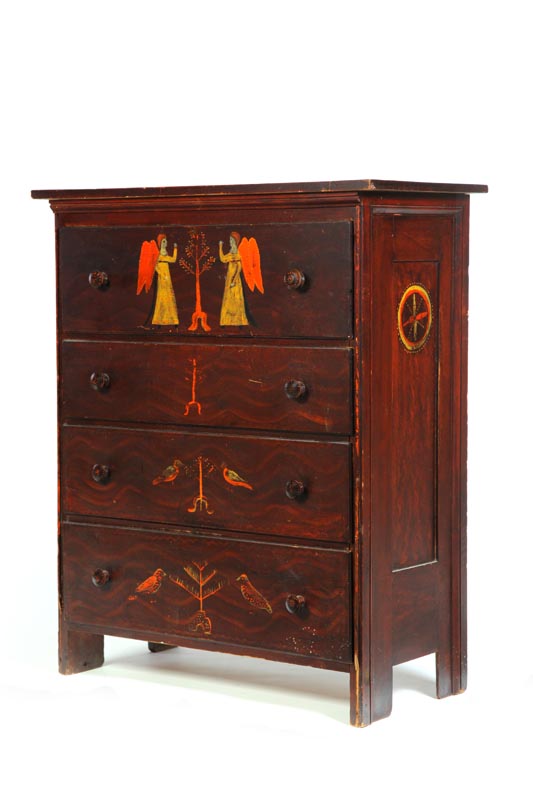 COUNTRY DECORATED CHEST OF DRAWERS.
