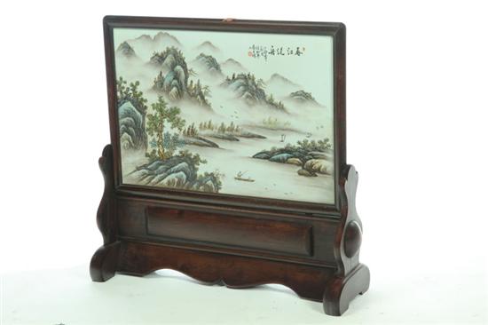 TABLE SCREEN WITH PORCELAIN INSERT.