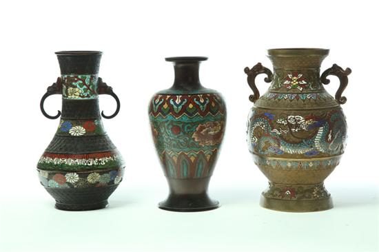 THREE CHAMPLEVE VASES Asian  121a69