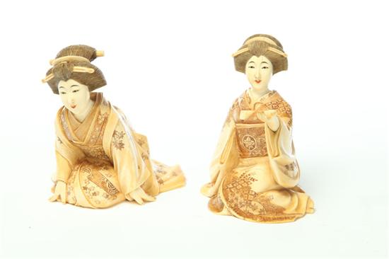TWO IVORY CARVINGS OF GEISHAS  121aa0