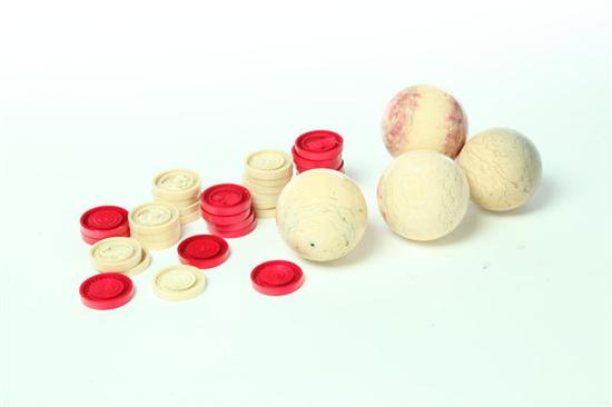 FOUR IVORY BILLIARD BALLS AND SET 121aae