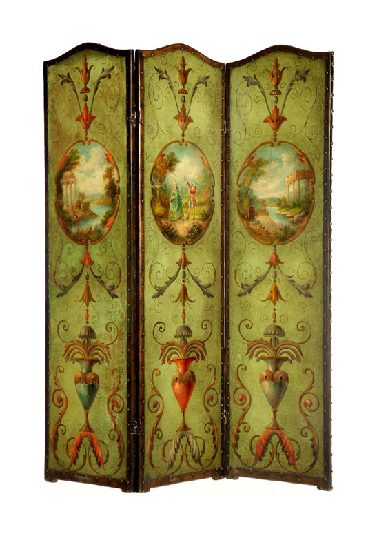 DECORATED FOLDING SCREEN.  European