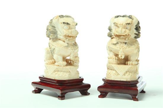 PAIR OF IVORY FOO DOGS.  Asian  1st