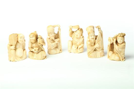 SIX IVORY CARVINGS.  China  1st half-20th