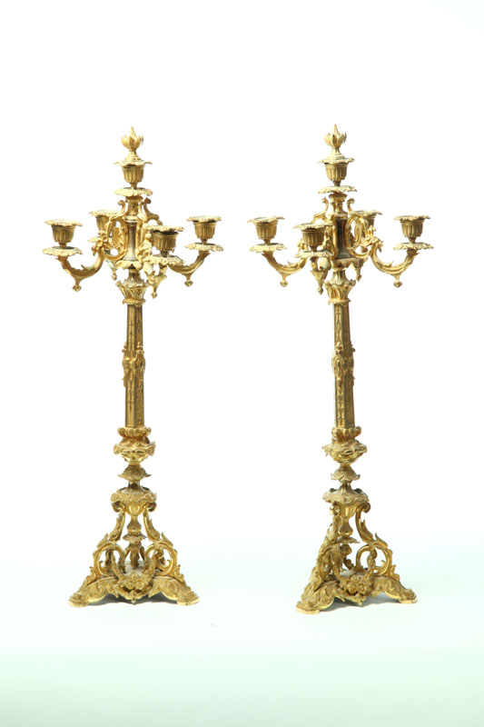 PAIR OF BRASS CANDELABRA.  American