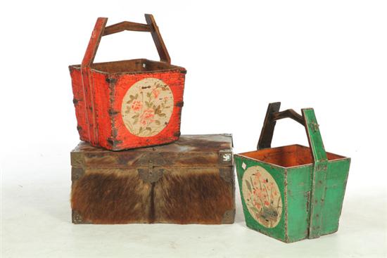 TWO DECORATED BUCKETS AND A TRUNK  121b44