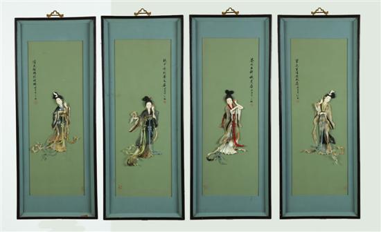FOUR PANELS.  China  20th century. Figures