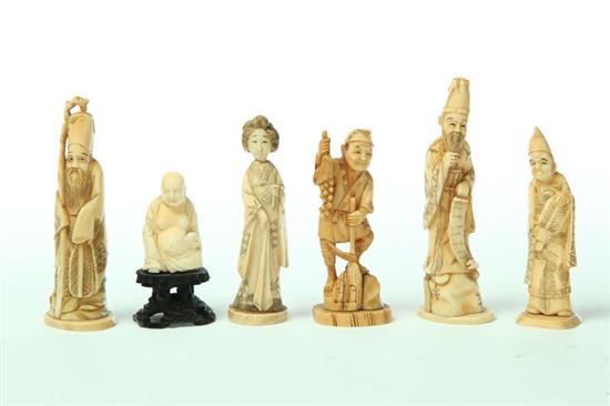 SIX FIGURAL IVORY CARVINGS.  Asian