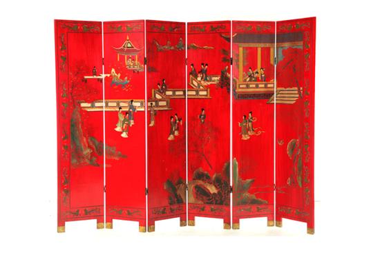 LACQUERED SIX-PANEL FOLDING SCREEN.