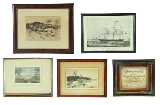 FOUR FRAMED PRINTS AND A CERTIFICATE.
