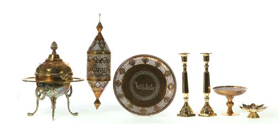 SEVEN BRASS ITEMS.  Middle Eastern