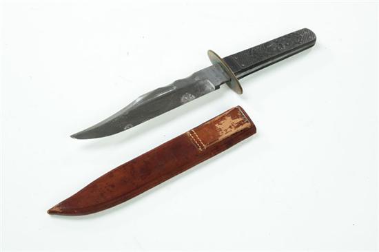 BOWIE KNIFE WITH LADY LIBERTY GRIPS.