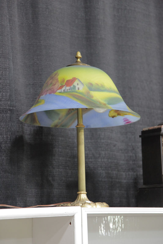 MILLER TABLE LAMP. Brass base with Buttercup
