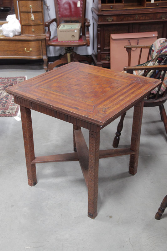 FOLK ART GAME TABLE. Mixed woods
