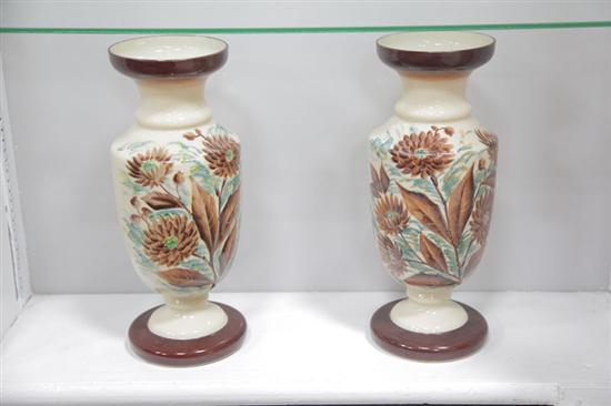 PAIR OF BRISTOL GLASS VASES. Urn form