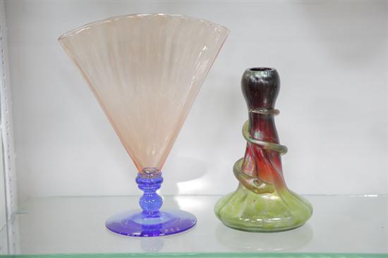 TWO PIECES OF ART GLASS. A steuben fan