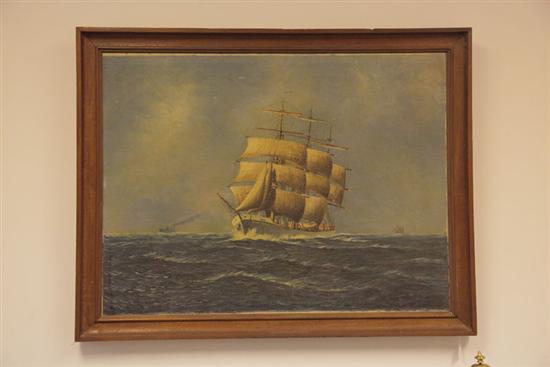 PAINTING OF A SHIP. Oil on canvas
