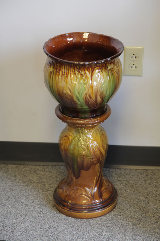 ART POTTERY JARDINIERE AND PEDESTAL.