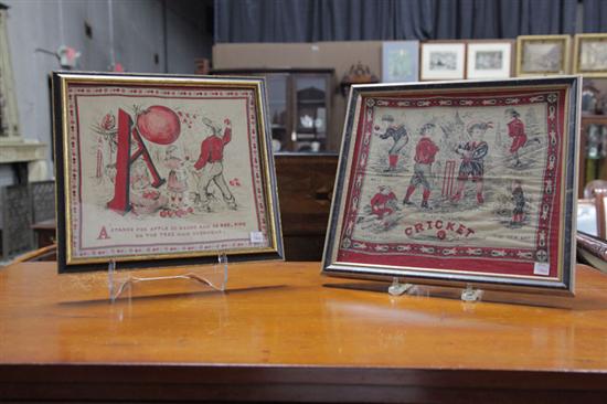 TWO FRAMED CHILDREN'S HANDKERCHEIFS.