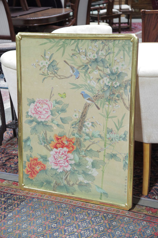 FRAMED PAINTING ON SILK. Depicting