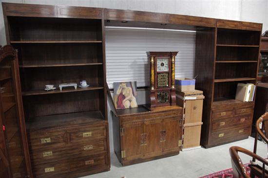 TWO HENREDON SHELVING UNITS. Three