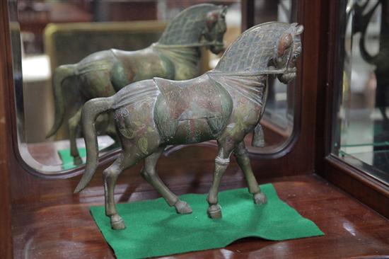 BRONZE HORSE. Incised and enameled bronze
