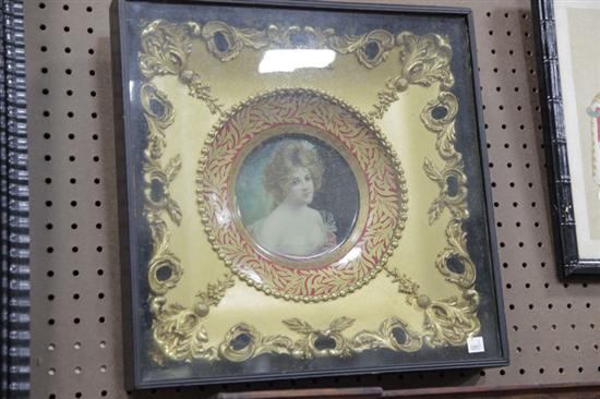 FRAMED DRESDEN ART PLATE. Tin plate