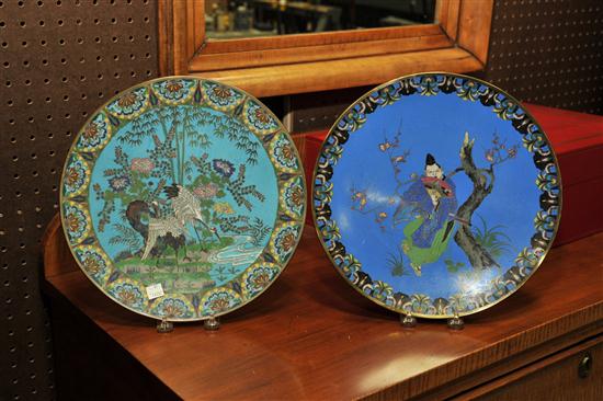TWO JAPANESE CLOISONNE CHARGERS  121ff1