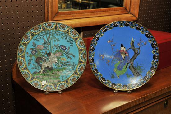 TWO JAPANESE CLOISONNE CHARGERS.