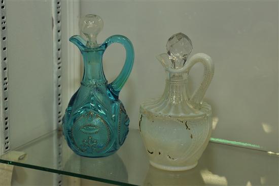 TWO ART GLASS CRUETS. White opalescent
