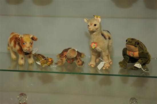 FIVE STEIFF STUFFED ANIMALS. German