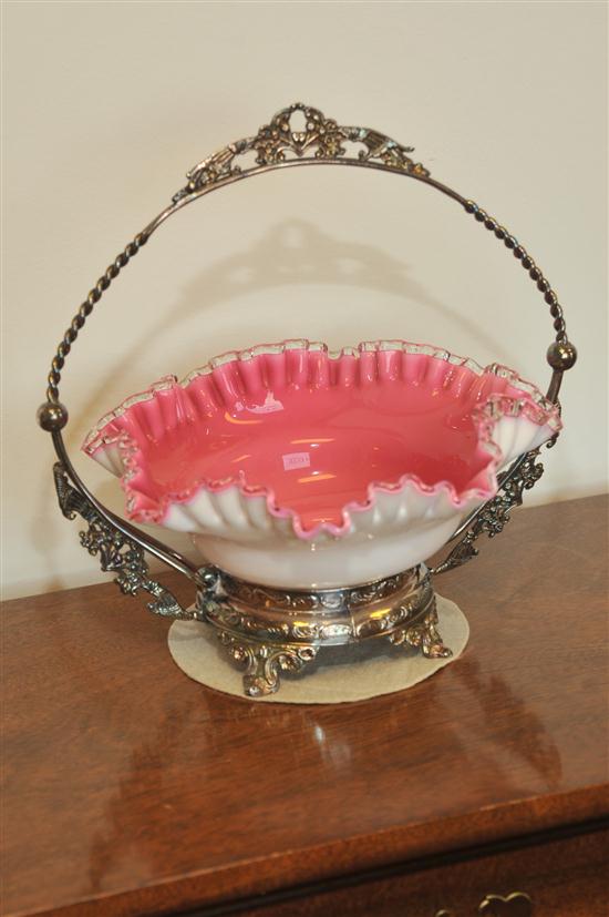 BRIDES BOWL AND STAND. Pink cased