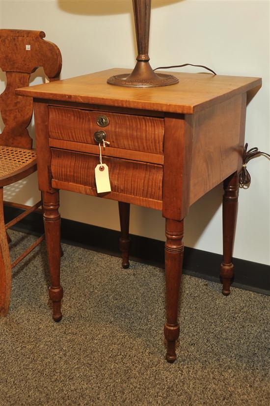 TWO DRAWER STAND. Maple and curly