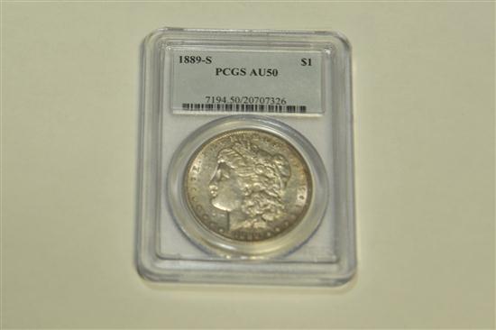 MORGAN DOLLAR. 1889-S  graded AU50.