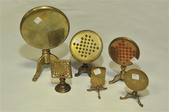 SIX BRASS DOLL SIZE TABLES. Brass