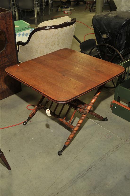 FOLDING TABLE. Mahogany with rounded