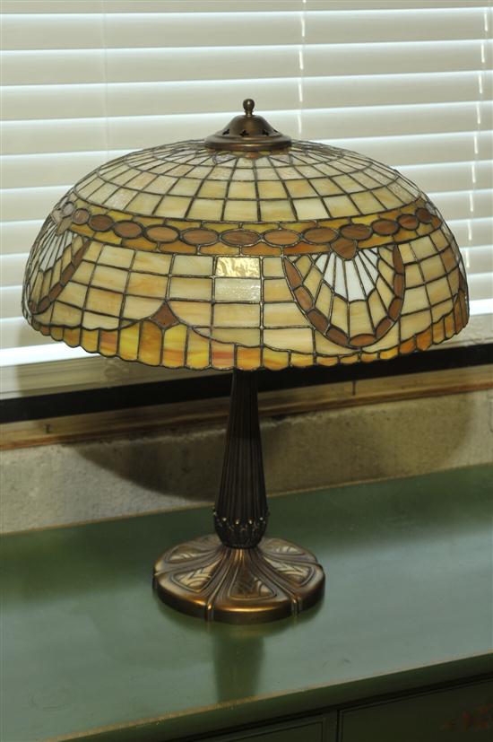 LEADED GLASS TABLE LAMP. Attributed