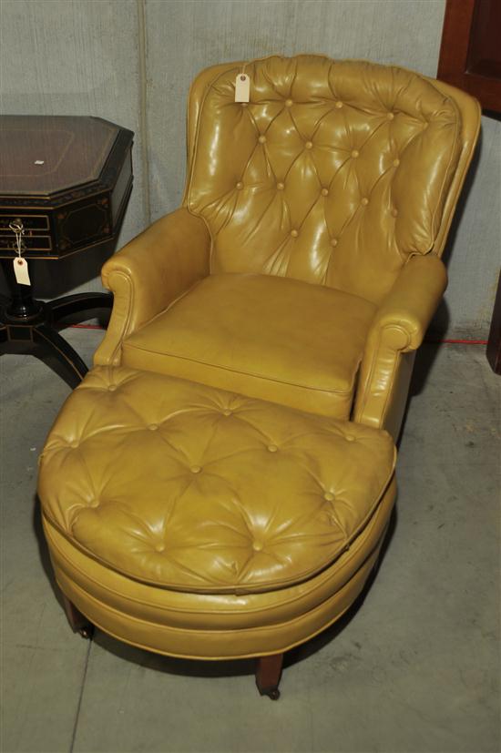 LEATHER ARMCHAIR AND OTTOMAN Mustard 12211a