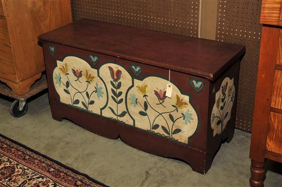BLANKET CHEST. Pine  red painted