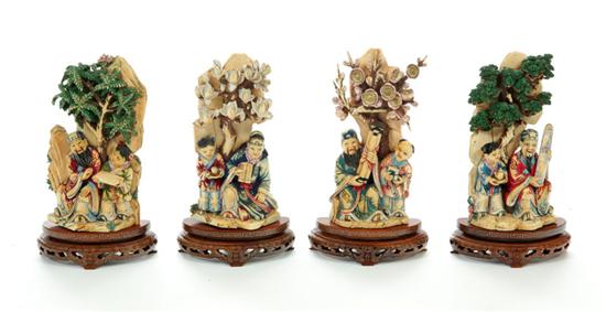 FOUR IVORY FIGURAL GROUPS.  China