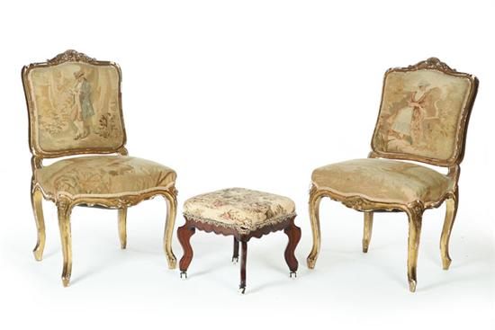 PAIR OF CHAIRS AND A FOOTSTOOL  12218a