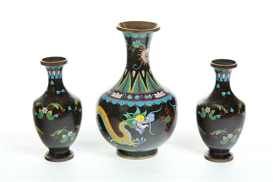 THREE CLOISONNE VASES.  China 