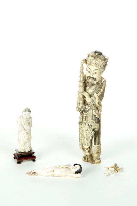 THREE IVORY CARVINGS.  Asian  1st