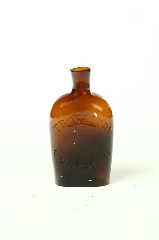 AMBER GLASS FLASK.  American  2nd quarter-19th