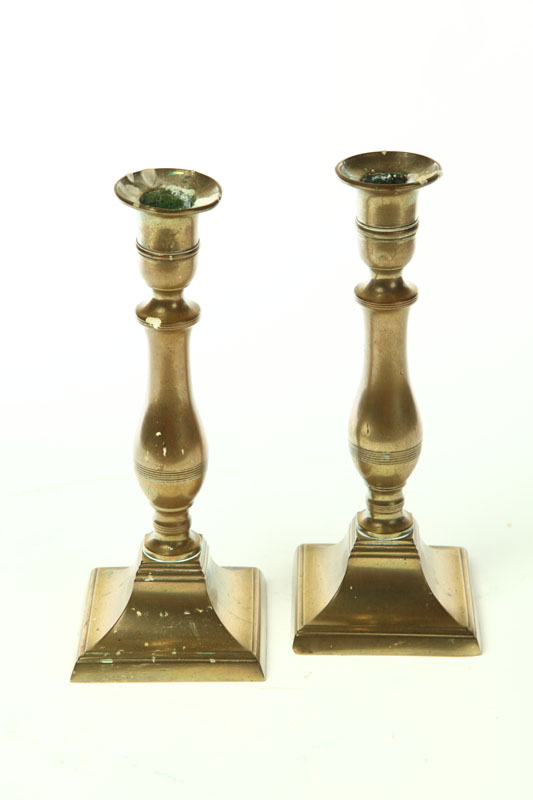 PAIR OF BRASS CANDLESTICKS.  American