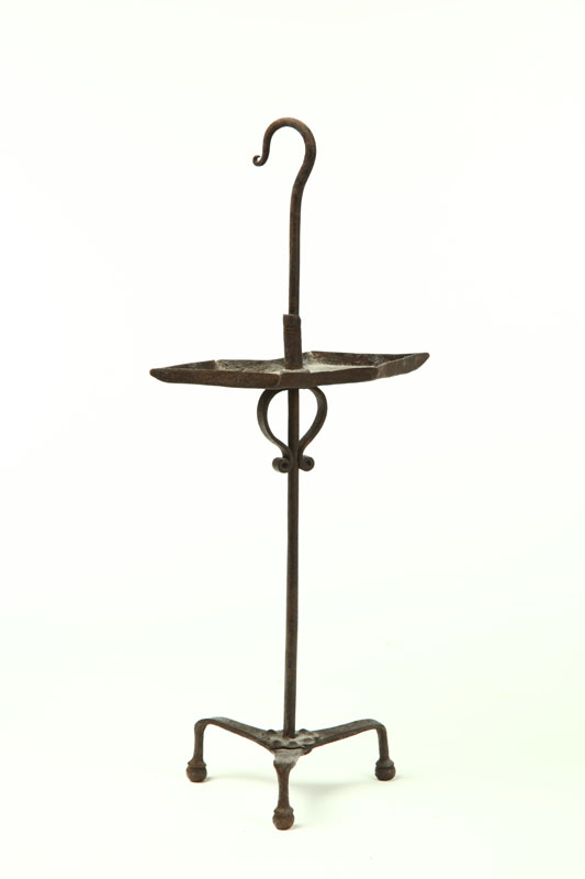 WROUGHT IRON GREASE LAMP.  American