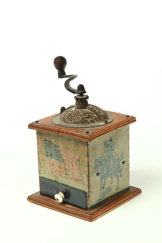 DECORATED COFFEE GRINDER.  Bronson-Walton