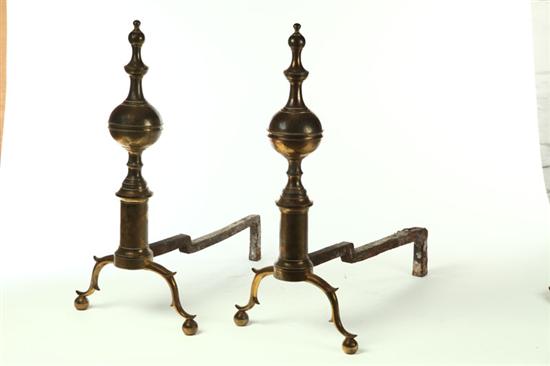 PAIR OF BRASS ANDIRONS.  American